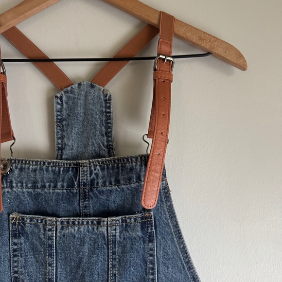 Amazon Distressed Suspender Denim Long Overall A-Line Pinafore Dress Small - Picture 5 of 9